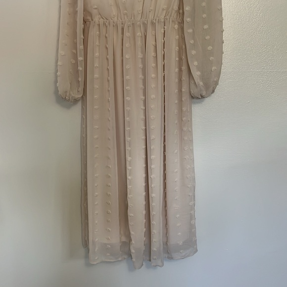 ROOLEE LS Embossed Swiss Dot Chiffon Midi Dress, Beige/Cream - Picture 7 of 10